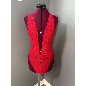 Victoria's Secret Red Lace Bodysuit-S